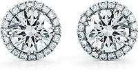 14K White Gold Round Brilliant DIamond Halo Stud Earrings- 1.00ct tw