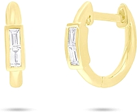 14k Yellow Gold Diamond Baguette Huggy Earrings