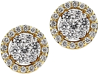 14k Yellow Gold Diamond Cluster Earrings- 1.00ctw