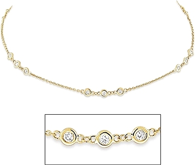 Ladies Estate 14K 585 Yellow Gold 0.26ctw Diamond Station Chain 14.50