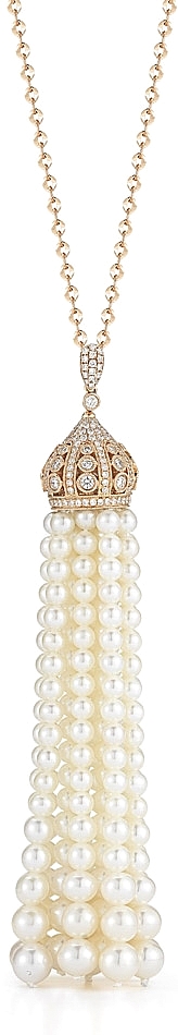 18k Rose Gold Diamond & Pearl Tassel Necklace
