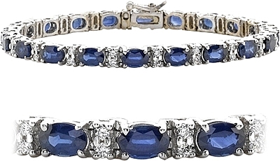 9K White Gold Diamond and Sapphire Claw Set Link Bracelet