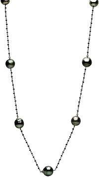 18k White Gold Black Spinel & Tahitian Pearl Necklace- 34"