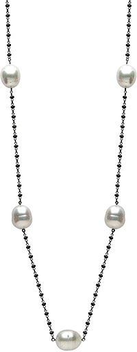 18k White Gold Black Spinel & Tahitian Pearl Necklace- 36"