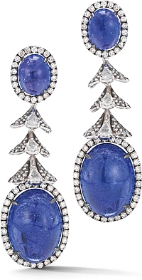 18k White Gold Diamond & Tanzanite Drop Earrings-37.34tcw