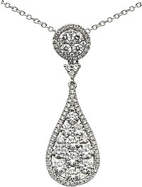 18k White Gold Diamond Cluster Drop Necklace- 1.47cts