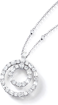 18k White Gold Round & Baguette Diamond Necklace