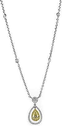 18k White Gold Yellow Diamond Drop Necklace- 1.91ctw