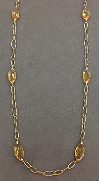 18k Yellow Gold Citrine Link Necklace-36"