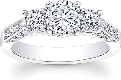 This image shows the setting with a 1.00ct round brilliant cut center diamond. The setting can be ordered to accommodate any shape/size diamond listed in the setting details section below.
