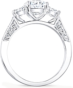 This image shows the setting with a 1.25ct round brilliant cut center diamond. The setting can be ordered to accommodate any shape/size diamond listed in the setting details section below.
