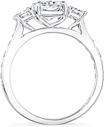 This image shows the setting with a 1.00ct radiant cut center diamond. The setting can be ordered to accommodate any shape/size diamond listed in the setting details section below.
