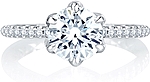 This image shows the setting with a 1.25ct round brilliant cut center diamond. The setting can be ordered to accommodate any shape/size diamond listed in the setting details section below.