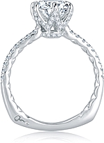 This image shows the setting with a 1.25ct round brilliant cut center diamond. The setting can be ordered to accommodate any shape/size diamond listed in the setting details section below.