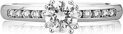 This image shows the setting with a 1.00ct round brilliant cut center diamond. The setting can be ordered to accommodate any shape/size diamond listed in the setting details section below.