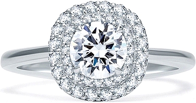 This image shows the setting with a .75ct round brilliant cut center diamond. The setting can be ordered to accomodate any shape/size diamond listed in the setting details section below.