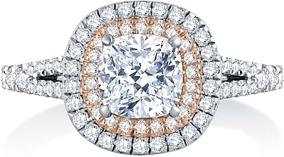 This image shows the setting with a 1.00ct cushion cut center diamond. The setting can be ordered to accommodate any shape/size diamond listed in the setting details section below.