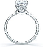 This image shows the setting with a 2.00ct cushion cut center diamond. The setting can be ordered to accommodate any shape/size diamond listed in the setting details section below.