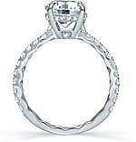 This image shows the setting with a 2.00ct round brilliant cut center diamond. The setting can be ordered to accommodate any shape/size diamond listed in the setting details section below.