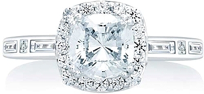 This image shows the setting with a 1.50ct cushion cut center diamond. The setting can be ordered to accommodate any shape/size diamond listed in the setting details section below.
