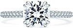 This image shows the setting with a 1.50ct round brilliant cut center diamond. The setting can be ordered to accommodate any shape/size diamond listed in the setting details section below.