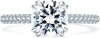 This image shows the setting with a 1.50ct round brilliant cut center diamond. The setting can be ordered to accommodate any shape/size diamond listed in the setting details section below.