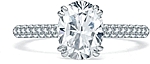 This image shows the setting with a 2.00ct oval cut center diamond. The setting can be ordered to accommodate any shape/size diamond listed in the setting details section below.