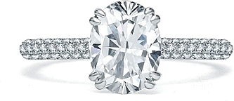 This image shows the setting with a 2.00ct oval cut center diamond. The setting can be ordered to accommodate any shape/size diamond listed in the setting details section below.