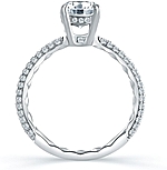 This image shows the setting with a 2.00ct oval cut center diamond. The setting can be ordered to accommodate any shape/size diamond listed in the setting details section below.
