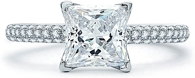 This image shows the setting with a 1.50ct princess cut center diamond. The setting can be ordered to accommodate any shape/size diamond listed in the setting details section below.