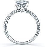 This image shows the setting with a 1.50ct princess cut center diamond. The setting can be ordered to accommodate any shape/size diamond listed in the setting details section below.