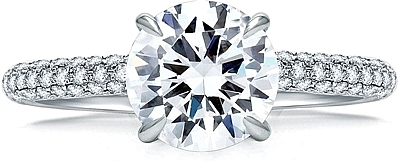 This image shows the setting with a 1.50ct round brilliant cut center diamond. The setting can be ordered to accommodate any shape/size diamond listed in the setting details section below.
