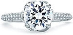 This image shows the setting with a 1.50ct round brilliant cut center diamond. The setting can be ordered to accommodate any shape/size diamond listed in the setting details section below.

