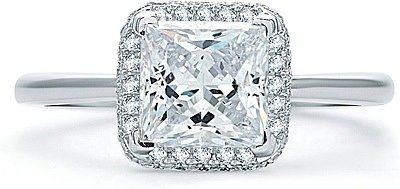 This image shows the setting with a 1.50ct princess cut center diamond. The setting can be ordered to accommodate any shape/size diamond listed in the setting details section below.