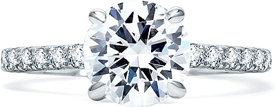 This image shows the setting with a 1.50ct round brilliant cut center diamond. The setting can be ordered to accommodate any shape/size diamond listed in the setting details section below.
