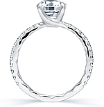 This image shows the setting with a 1.50ct round brilliant cut center diamond. The setting can be ordered to accommodate any shape/size diamond listed in the setting details section below.
