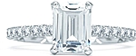This image shows the setting with a 1.50ct emerald cut center diamond. The setting can be ordered to accommodate any shape/size diamond listed in the setting details section below.
