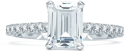 This image shows the setting with a 1.50ct emerald cut center diamond. The setting can be ordered to accommodate any shape/size diamond listed in the setting details section below.
