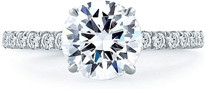 This image shows the setting with a 2.00ct round brilliant cut center diamond. The setting can be ordered to accommodate any shape/size diamond listed in the setting details section below.