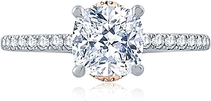 This image shows the setting with a 1.00ct round brilliant cut center diamond. The setting can be ordered to accommodate any shape/size diamond listed in the setting details section below.
