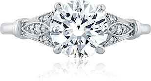 This image shows the setting with a 1.00ct round brilliant cut center diamond. The setting can be ordered to accommodate any shape/size diamond listed in the setting details section below.