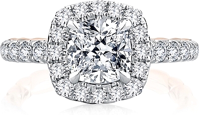 This image shows the setting with a 1.00ct cushion cut center diamond. The setting can be ordered to accommodate any shape/size diamond listed in the setting details section below.