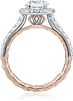 This image shows the setting with a 1.00ct cushion cut center diamond. The setting can be ordered to accommodate any shape/size diamond listed in the setting details section below.