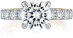 This image shows the setting with a 1.25ct round brilliant cut center diamond. The setting can be ordered to accommodate any shape/size diamond listed in the setting details section below.
