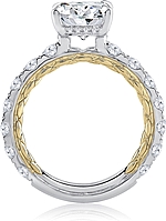 This image shows the setting with a 1.25ct round brilliant cut center diamond. The setting can be ordered to accommodate any shape/size diamond listed in the setting details section below.
