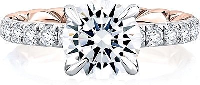 This image shows the setting with a 2.00ct round brilliant cut center diamond. The setting can be ordered to accommodate any shape/size diamond listed in the setting details section below.