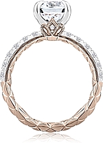 This image shows the setting with a 2.00ct round brilliant cut center diamond. The setting can be ordered to accommodate any shape/size diamond listed in the setting details section below.