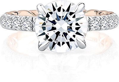 This image shows the setting with a 1.00ct round brilliant cut center diamond. The setting can be ordered to accommodate any shape/size diamond listed in the setting details section below.