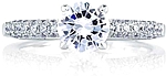 This image shows the setting with a 1.00ct round brilliant cut center diamond. The setting can be ordered to accommodate any shape/size diamond listed in the setting details section below.
