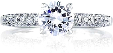 This image shows the setting with a 1.00ct round brilliant cut center diamond. The setting can be ordered to accommodate any shape/size diamond listed in the setting details section below.
